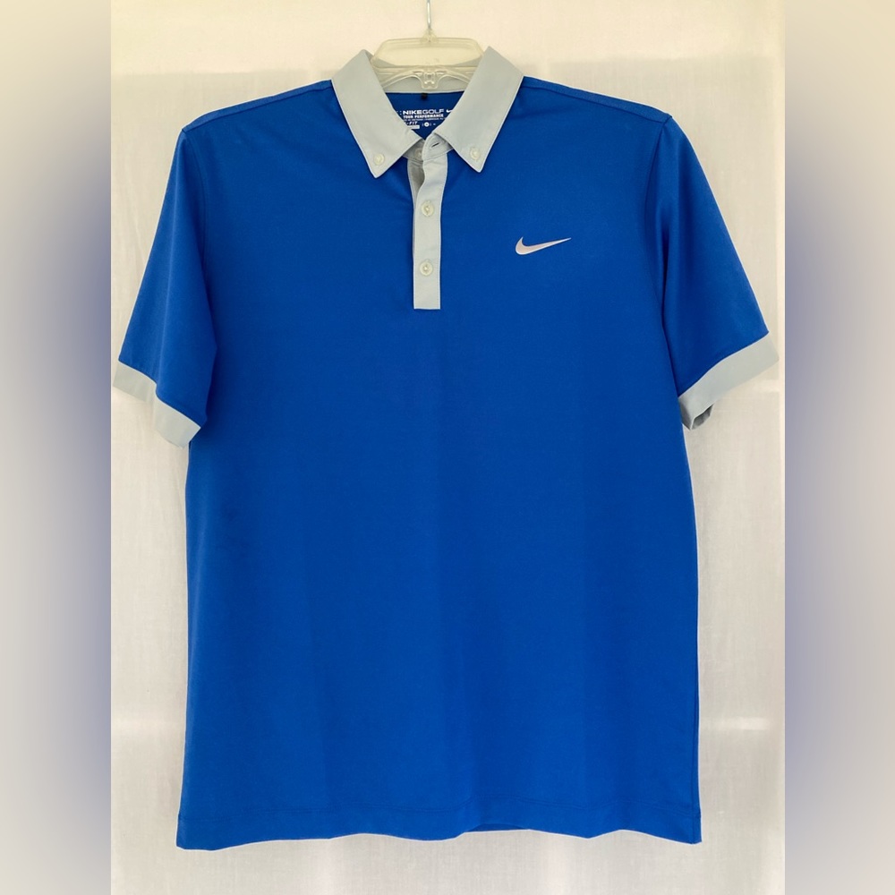 Nike Golf Polo Shirt Men's Size M Tour Performance Dri-Fit Blue with Gray Trim